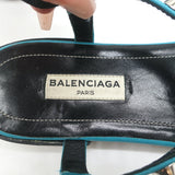 Balenciaga Studded T-Strap Sandals Blue Leather Size 40 Slingback Flats