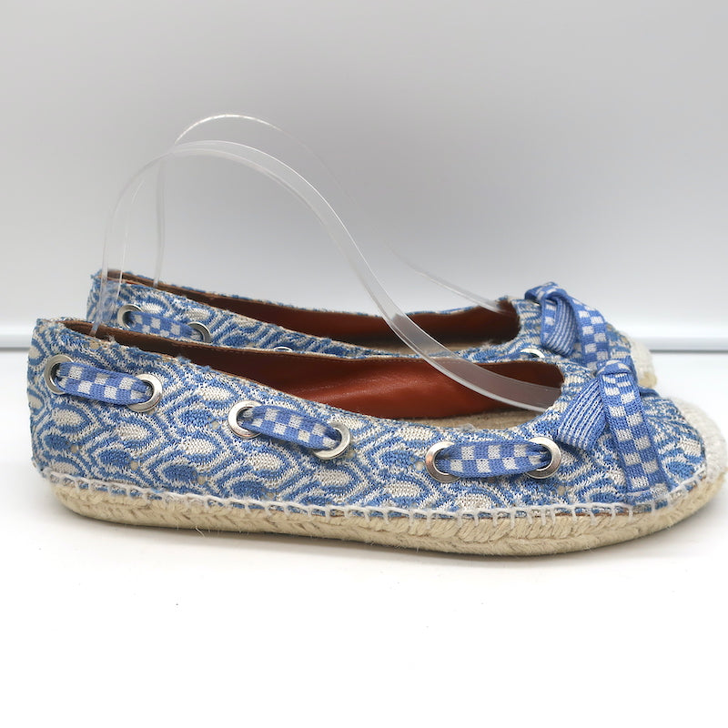 Missoni Lace-Up Espadrille Flats Blue/White Knit Size 39
