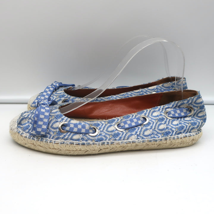 Missoni Lace-Up Espadrille Flats Blue/White Knit Size 39