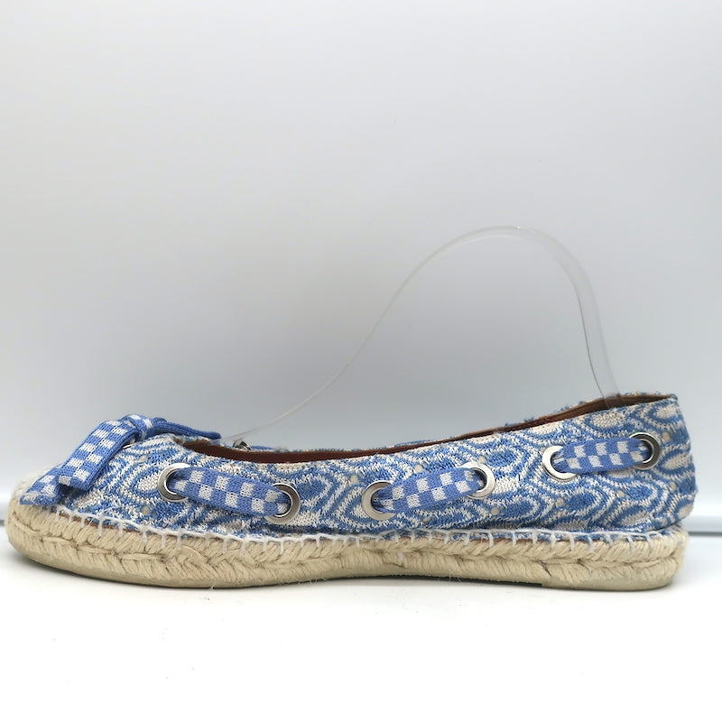 Missoni Lace-Up Espadrille Flats Blue/White Knit Size 39