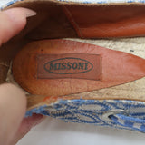Missoni Lace-Up Espadrille Flats Blue/White Knit Size 39