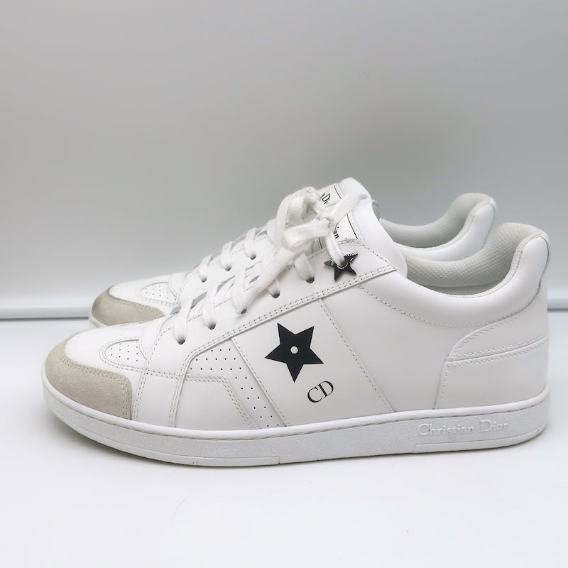 Christian Dior Star Low Top Sneakers White Leather and Gray Suede Size 37.5
