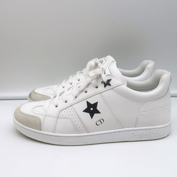 Christian Dior Star Low Top Sneakers White Leather and Gray Suede Size 37.5