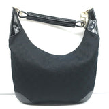 Gucci Monogram Hobo Black Patent Leather-Trim Canvas Medium Shoulder Bag