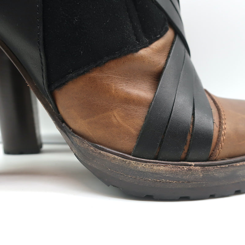Vanessa Bruno Faux Fur Trim Boots Brown Leather &amp; Black Suede Size 41