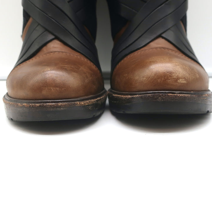 Vanessa Bruno Faux Fur Trim Boots Brown Leather &amp; Black Suede Size 41