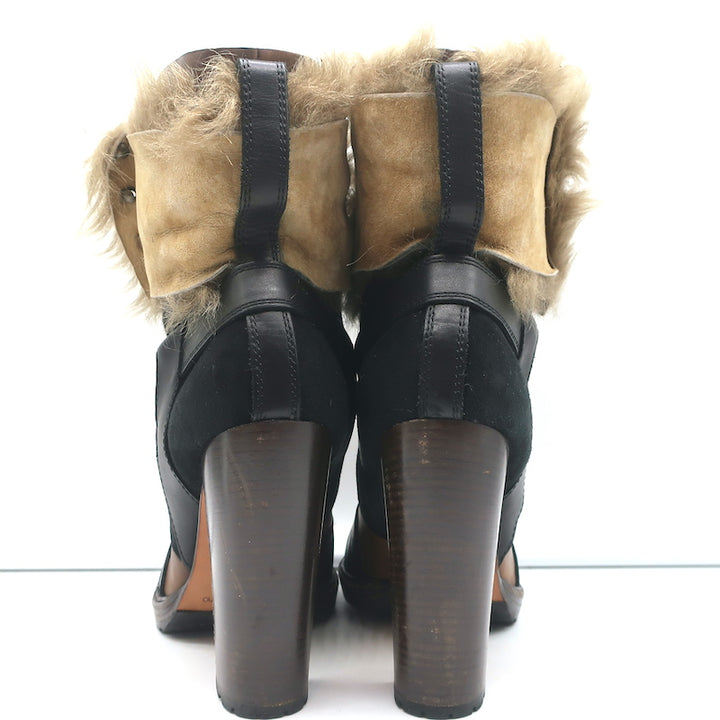 Vanessa Bruno Faux Fur Trim Boots Brown Leather &amp; Black Suede Size 41