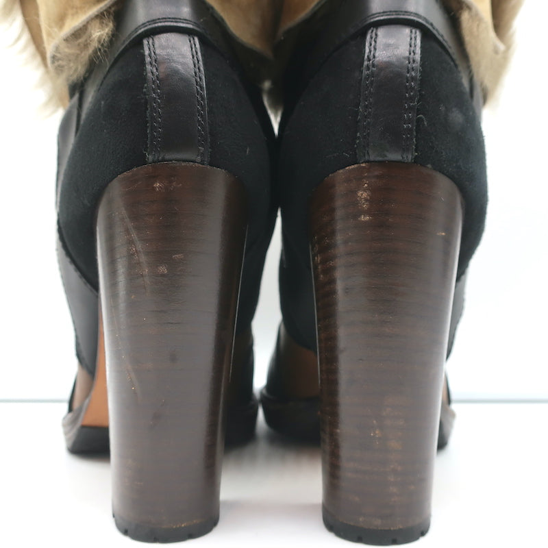 Vanessa Bruno Faux Fur Trim Boots Brown Leather &amp; Black Suede Size 41