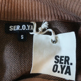 SER.O.YA Sweater Abi Black/Tan Chevron Knit Size Small Quarter-Zip Pullover NEW