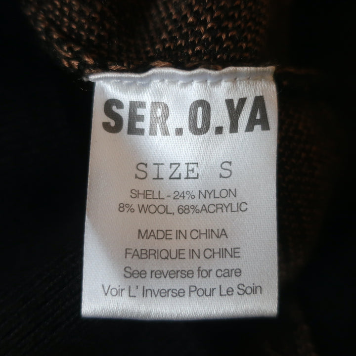 SER.O.YA Sweater Abi Black/Tan Chevron Knit Size Small Quarter-Zip Pullover NEW