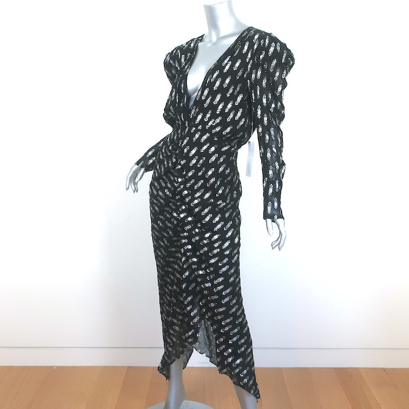 Ronny Kobo Midi Dress Astrid Black/Silver Fil Coupe Chiffon Size Large NEW