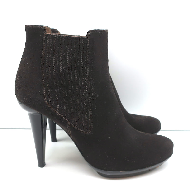 Bottega Veneta Ankle Boots Dark Brown Suede Size 41 High Heel Chelsea Booties