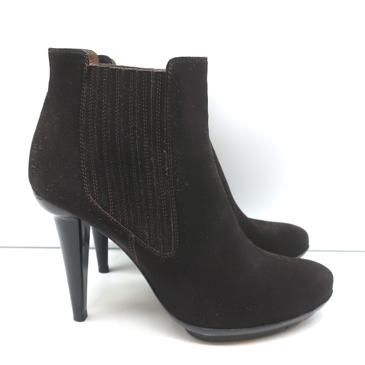 Bottega Veneta Ankle Boots Dark Brown Suede Size 41 High Heel Chelsea Booties