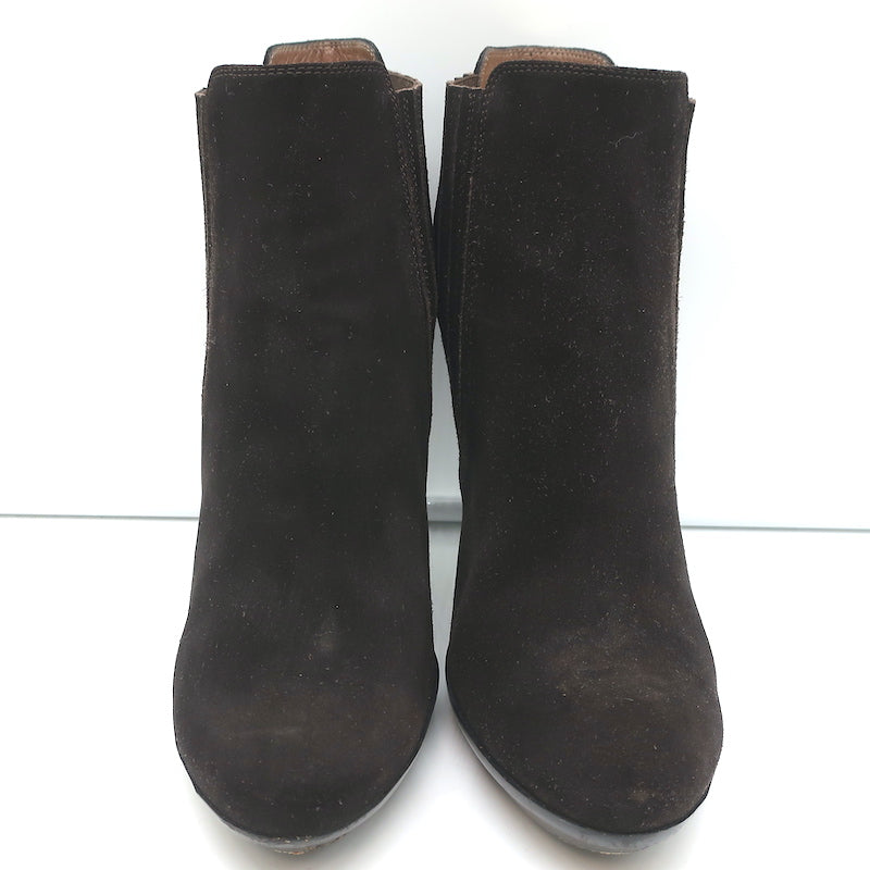 Bottega Veneta Ankle Boots Dark Brown Suede Size 41 High Heel Chelsea Booties