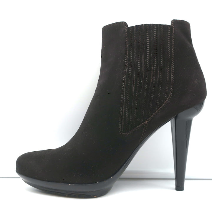 Bottega Veneta Ankle Boots Dark Brown Suede Size 41 High Heel Chelsea Booties