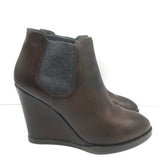 Brunello Cucinelli Wedge Ankle Boots Dark Brown Leather Size 41 Chelsea Booties