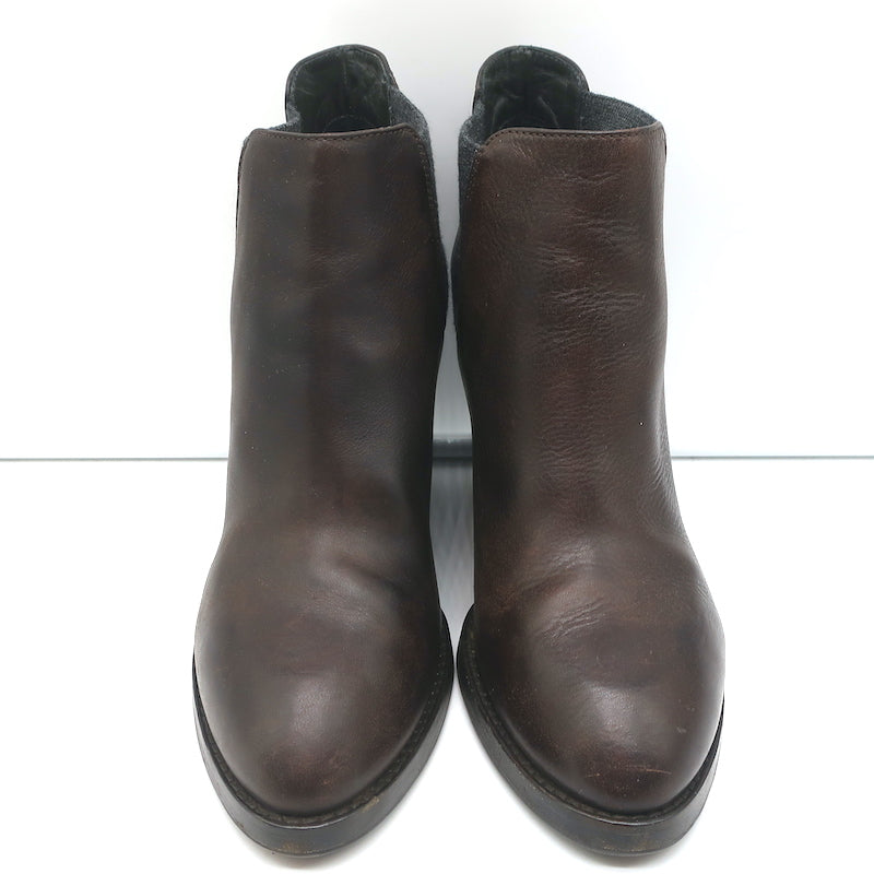 Brunello Cucinelli Wedge Ankle Boots Dark Brown Leather Size 41 Chelsea Booties