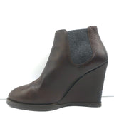 Brunello Cucinelli Wedge Ankle Boots Dark Brown Leather Size 41 Chelsea Booties
