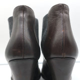 Brunello Cucinelli Wedge Ankle Boots Dark Brown Leather Size 41 Chelsea Booties