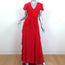 Badgley Mischka Belted Maxi Dress Red Ruffled Chiffon Size 0 Flutter Sleeve NEW