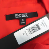 Badgley Mischka Belted Maxi Dress Red Ruffled Chiffon Size 0 Flutter Sleeve NEW