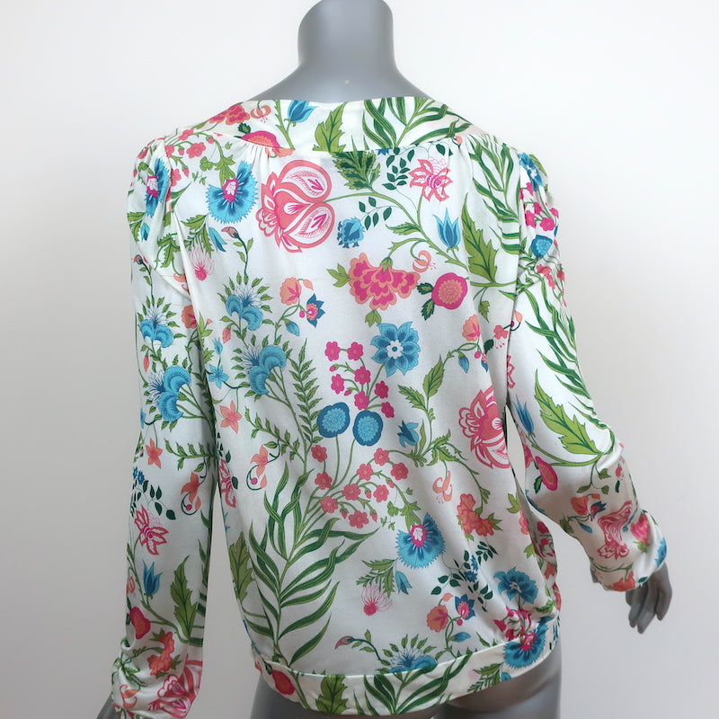 Christian Dior Blouse Cream/Multi Floral Print Jersey Size 40 Long Sleeve Top