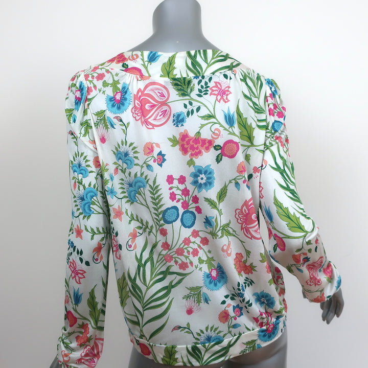 Christian Dior Blouse Cream/Multi Floral Print Jersey Size 40 Long Sleeve Top