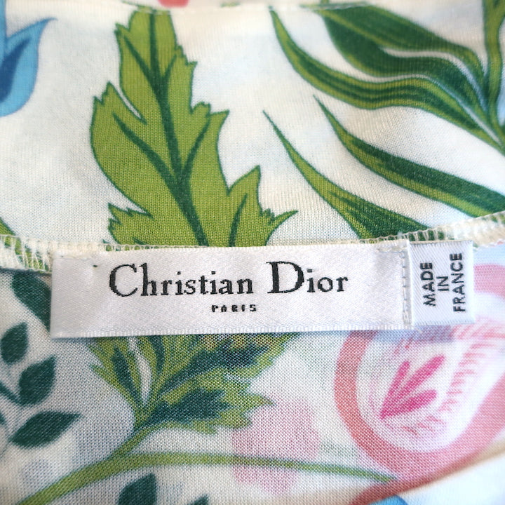 Christian Dior Blouse Cream/Multi Floral Print Jersey Size 40 Long Sleeve Top