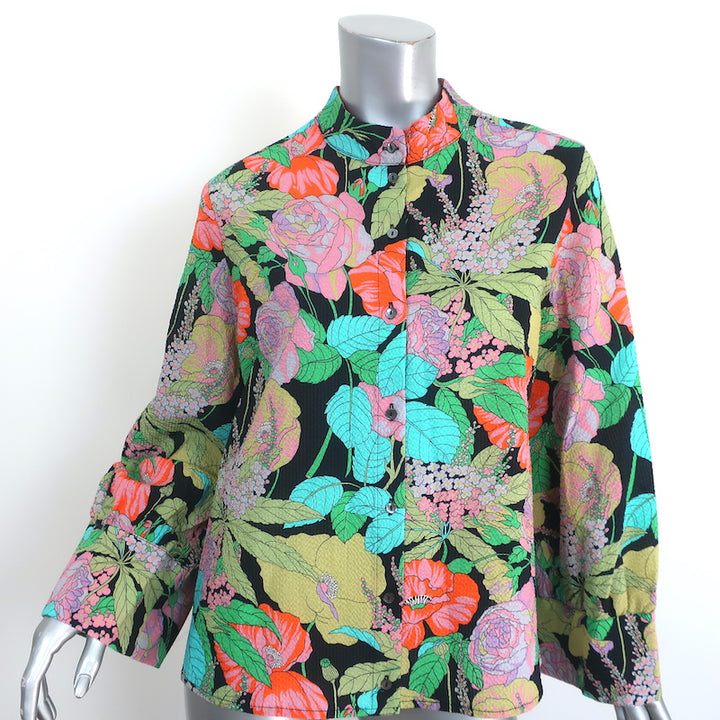 Momoni Blouse Franklin Floral Print Seersucker Size 40 Long Sleeve Top NEW