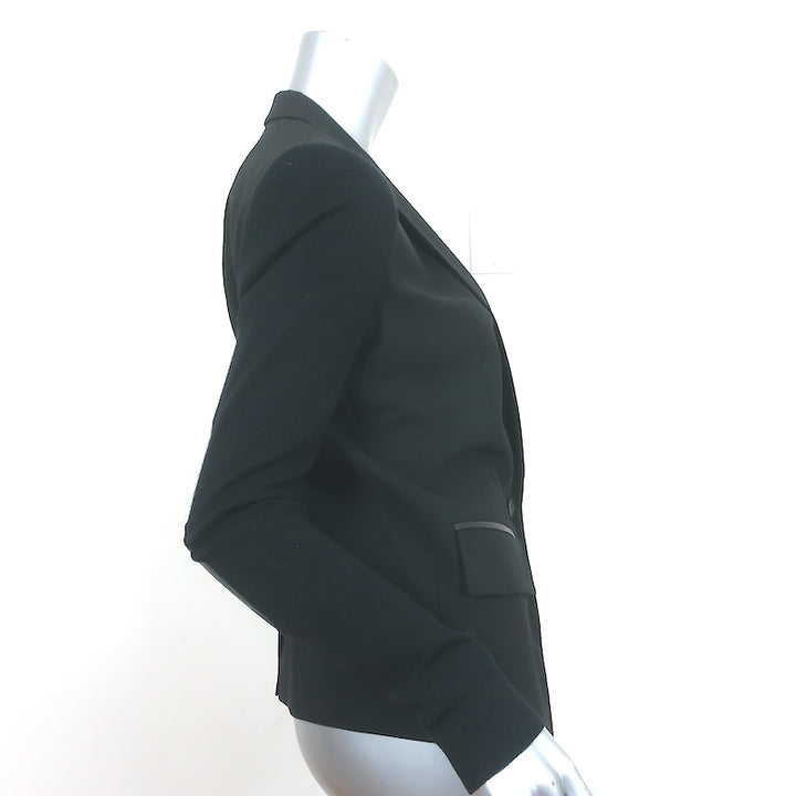 Cut25 Elbow Patch Blazer Black Leather-Trim Wool Size 36 One-Button Jacket