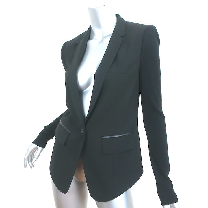 Cut25 Elbow Patch Blazer Black Leather-Trim Wool Size 36 One-Button Jacket
