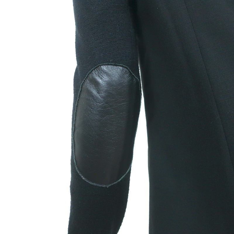 Cut25 Elbow Patch Blazer Black Leather-Trim Wool Size 36 One-Button Jacket