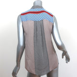 Derek Lam 10 Crosby Keyhole Top Blue Printed Silk Size 0 Sleeveless Blouse