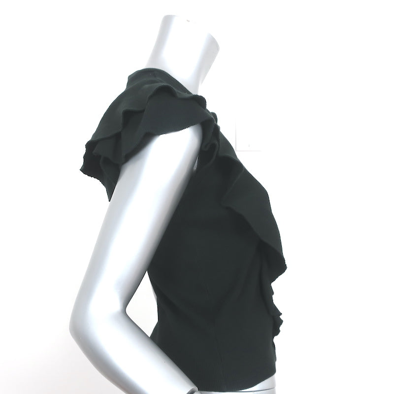 Veronica Beard Bea Ruffle Tee Black Ribbed Knit Size Small