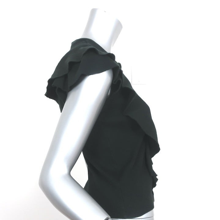 Veronica Beard Bea Ruffle Tee Black Ribbed Knit Size Small