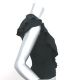 Veronica Beard Bea Ruffle Tee Black Ribbed Knit Size Small