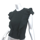 Veronica Beard Bea Ruffle Tee Black Ribbed Knit Size Small