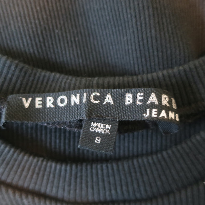Veronica Beard Bea Ruffle Tee Black Ribbed Knit Size Small