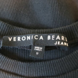 Veronica Beard Bea Ruffle Tee Black Ribbed Knit Size Small