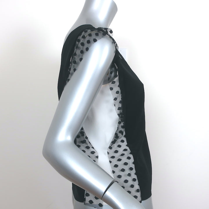 Sandro Colorblock Blouse Black Polka Dot Mesh &amp; Silk Size 1 Sleeveless Top