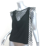 Sandro Colorblock Blouse Black Polka Dot Mesh & Silk Size 1 Sleeveless Top