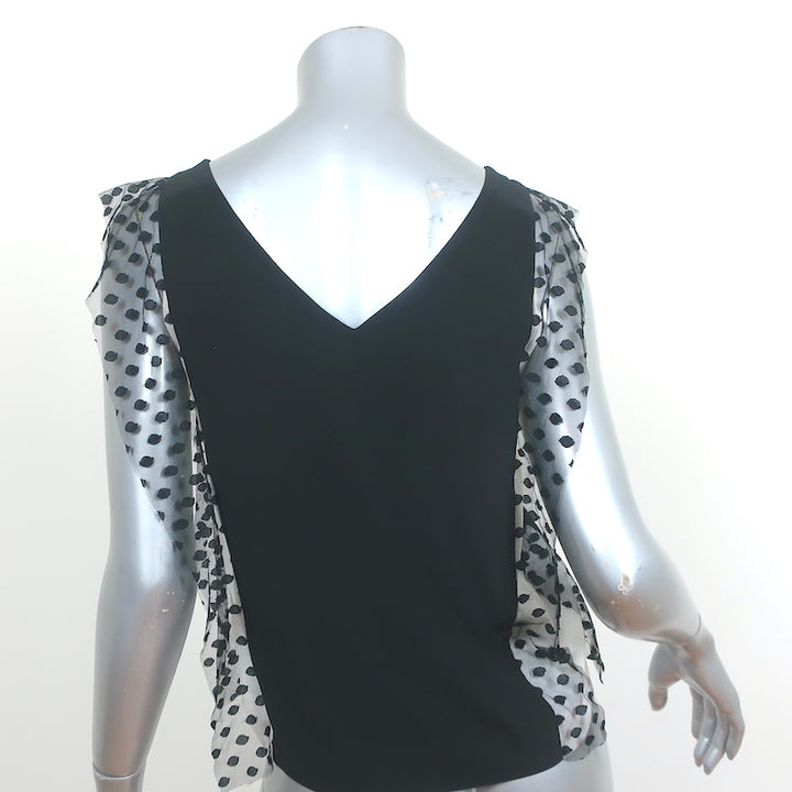 Sandro Colorblock Blouse Black Polka Dot Mesh &amp; Silk Size 1 Sleeveless Top