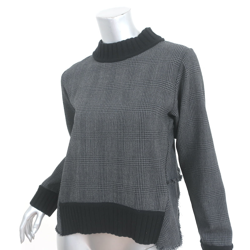 SEA Ruffled-Back Long Sleeve Top Gray Prince Of Wales Check Size Small