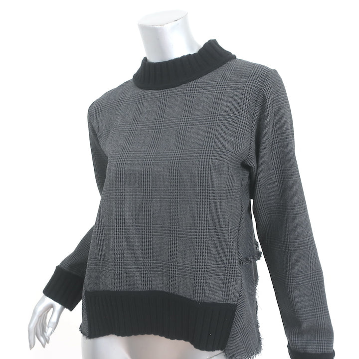SEA Ruffled-Back Long Sleeve Top Gray Prince Of Wales Check Size Small
