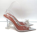 Amina Muaddi Rosie Glass Slingback Pumps Clear PVC Size 38.5 Crystal Bow Heels