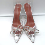 Amina Muaddi Rosie Glass Slingback Pumps Clear PVC Size 38.5 Crystal Bow Heels
