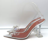 Amina Muaddi Rosie Glass Slingback Pumps Clear PVC Size 38.5 Crystal Bow Heels