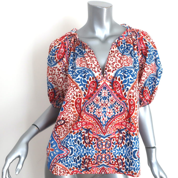 Xirena Puff Sleeve Top Jules Terra Mosaic Print Cotton Size Extra Small NEW