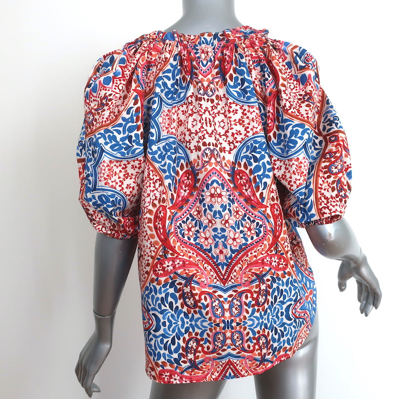 Xirena Puff Sleeve Top Jules Terra Mosaic Print Cotton Size Extra Small NEW