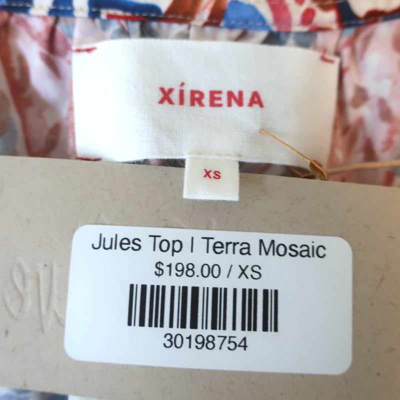 Xirena Puff Sleeve Top Jules Terra Mosaic Print Cotton Size Extra Small NEW